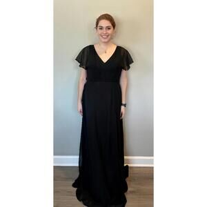 Azazie Rylee Black Chiffon A-Line Pleated Bridesmaids Dress (Size 12)